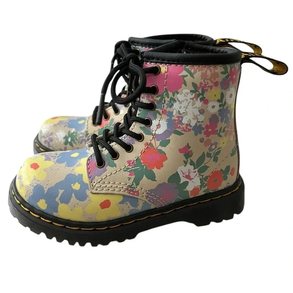 NWOB Dr. Martens Youth Pascal Floral Mashup Backband Boots c8